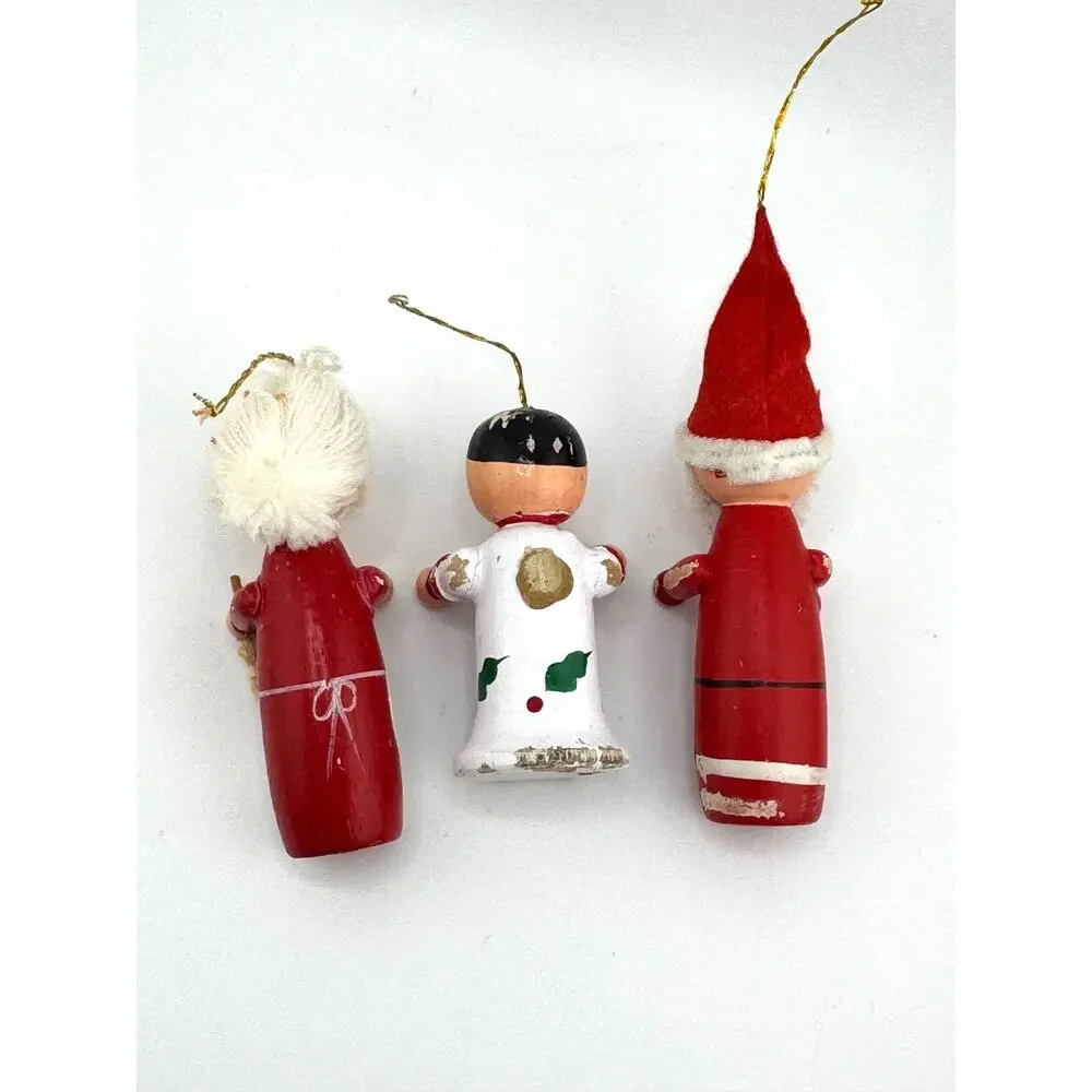Vintage Lot‎ Of 3 Christmas Ornaments Mr And Mrs Claus Wooden Bisque